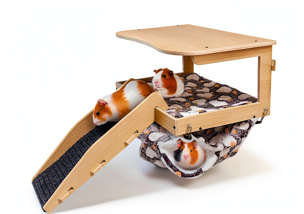 Installing DCIAER Guinea Pig Hideout Wooden House with Hammock on a wooden desk