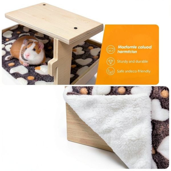 DCIAER Guinea Pig Hideout Wooden House with Hammock-3