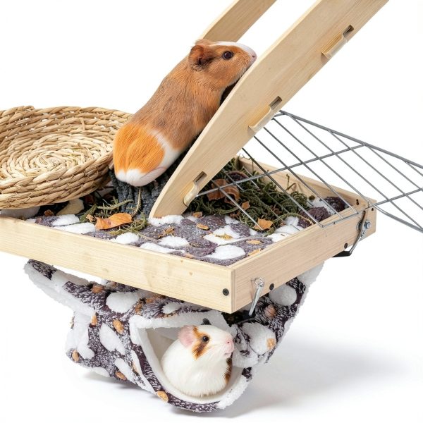 DCIAER Guinea Pig Hideout Wooden House with Hammock-2