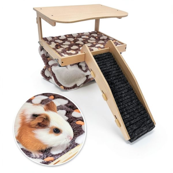 DCIAER Guinea Pig Hideout Wooden House with Hammock-6
