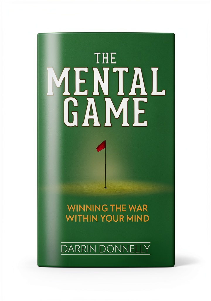 Golf Coaching eBook open on a Kindle device beside a set of golf clubs